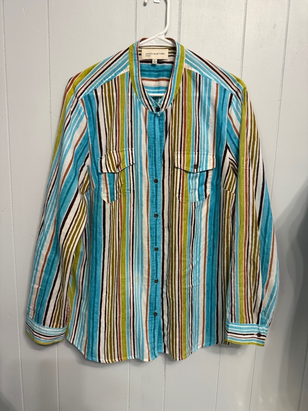 Jones New York lightweight Cotton Striped Button-Up Shirt